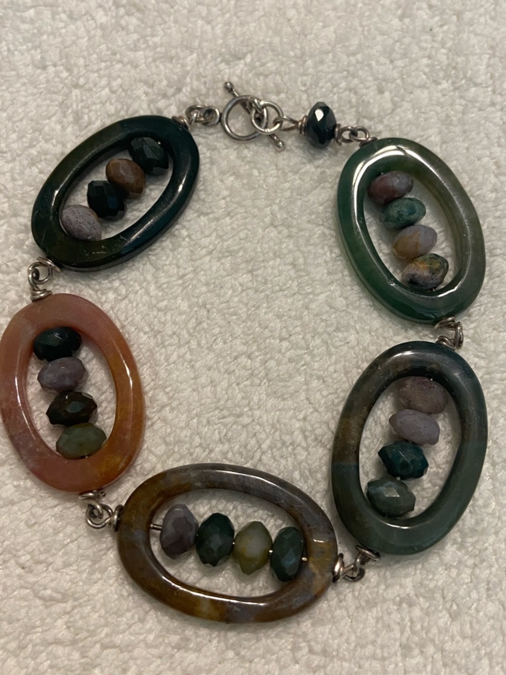Multicolor Natural Stone Oval Link Bracelet - Women Jewelry